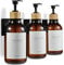 MaisoNovo Shampoo Flaschen zum befüllen – Duschseifen Seifenspender Wandbefestigung – 500 ml Set mit 3 bernsteinfarbenen Kunststoffflaschen, Schwarze Bambuspumpe