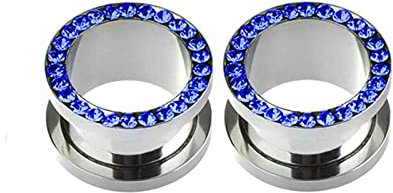 Lieson Ear Tunnel Flesh 6mm, 2 Stück Tunnel Set Chirurgenstahl Klassischer Hoop mit Dunkelblau Zirkonia 2G Ohr Tunnel Silber