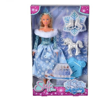 Simba 105733631 - Steffi Love Ice Skating, Spielpuppe als Winterprinzessin mit magischer Schlittschuh-Plattform und kleinen Einhorn, 29cm, ab 3 Jahren
