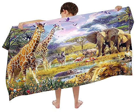 Ulticool Mikrofaser Kinder Handtuch 140 x 70 cm - Safari Tiere Natur Dinosaurier - Leicht Reisehandtuch Schnelltrocknend Badetuch Strandhandtuch Microfaser Microfiber - Reise Strand Kind Junge
