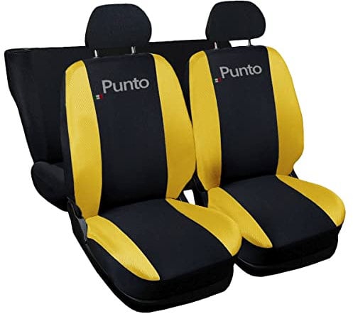 Auto Accessori Lupex | Coprisedili Auto Compatibili con Punto I e II serie 1993-2011, Colore Nero Giallo, Made In Italy, Policotone, Nome Auto Ricamato, Fodere Sedili Anteriori e Posteriori