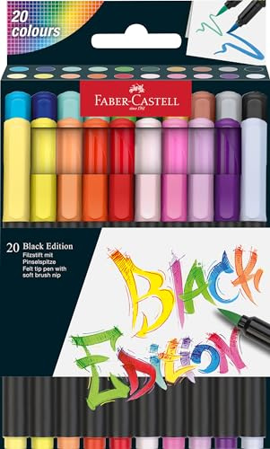 Faber-Castell Brush Pen Set - Black Edition, Cardboard Box of 20