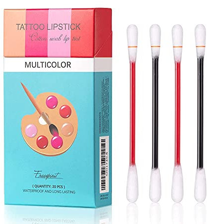 Lovelycat Tattoo Lippenstift 20-teiliges Set Tattoo Lippenstift Baumwolltupfer Lippenstift Haltbarer wasserdichter flüssiger Non-Stick Lippenstift (5-Multicolor)