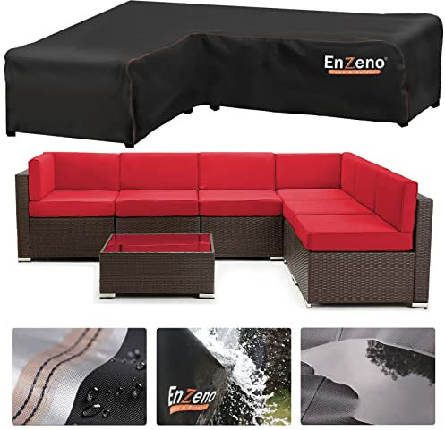 Enzeno Gartenmöbel Abdeckung für L-Form Sofas (Linke Kurz-Rechte Lang) Ecksofa Abdeckplane Mit Wasserdicht Streifen, Wasserdicht Lounge Abdeckung Loungemöbel Abdeckhaube 222x286x87cm