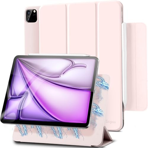 Sripns Magnetische Hülle für iPad Air 13 Zoll M3/M2 (2025/2024) und iPad Pro 12.9 Zoll (2022/2021/2020, 6./5./4.Gen), Ultra Schlank Schutzhülle mit Trifold Ständer und Auto Schlaf/Wach - Rosa