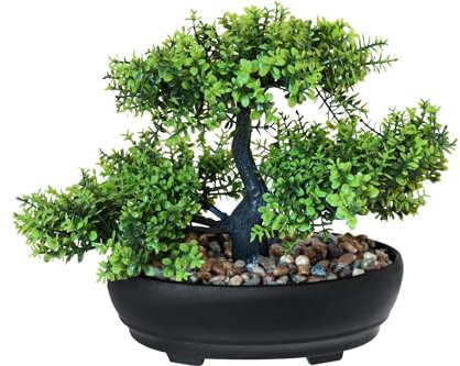 DESIGN DECORATION Kunstpflanze Bonsai Buchsbaum 26 x 20 cm im Topf mit Echtsteindeko