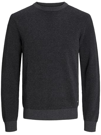JACK & JONES Male Knitted Jumper Plain Knitted Jumper, Dark Grey Blend, XS
