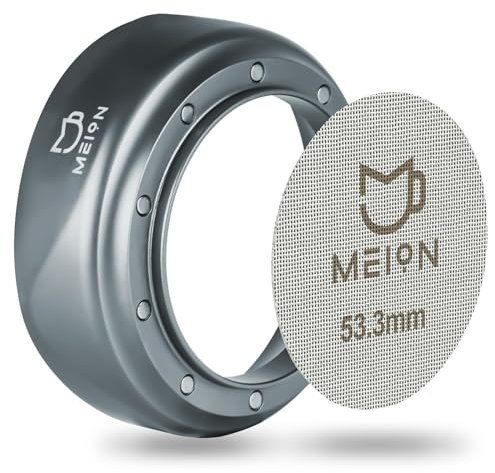 MEION Dosierring 54mm & Pucksieb 53.3mm für Siebträger 54mm, Magnetischer Kaffee Dosierring, Wiederverwendbares 1.7mm Dicke 150μm Espresso Pucksieb,Espresso-Werkzeuge(Silber)