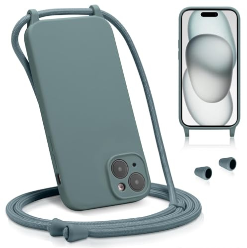 Verco Liquid Silikon Handyhülle für iPhone 15 Case [verstellbare Kette] Schutzhülle Handykette für iPhone 15 Hülle - Ideal für Festival und Outdoor