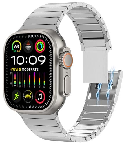 KADES Stainless steel Strap for Apple Watch 49mm 46mm 45mm 44mm 42mm(series 3),Metal band for iWatch Ultra 2/ Ultra/Series 10 9 SE 8 7 6 5 4 3 2 1,Silver with with Magnetic Clasp