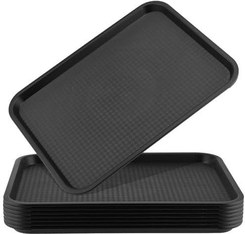 JAPCHET 8 bandejas de comida rápida de 41,5 x 30,5 cm, color negro, bandeja de plástico para almuerzo, servicio de alimentos, bandejas rectangulares para cafetería, restaurante, cocina, etc