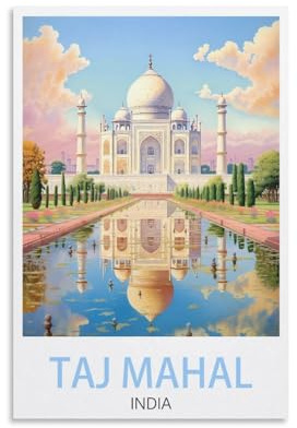 PuPLuM Taj Mahal Indien-Vintage-Reiseposter, 20 x 30 cm, Leinwand-Kunst-Poster für Wohnzimmer, Dekoration, Gemälde für Heimdekoration