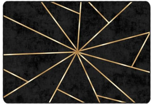 vidaXL Teppich, Waschbar Bodenteppich mit auffälligem Muster, Wohnzimmerteppich rutschfest Pflegeleicht, Kurzflor Matte Vorleger, Schwarz Golden 120x180cm