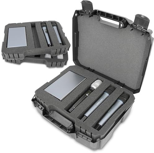 CASEMATIX Hard Microphone Case Compatible with Sennheiser or Shure Wireless Microphone System, Customizable Dual Layer Foam for Microphones, Receivers, Transmitters and More, Includes,, Black/White,