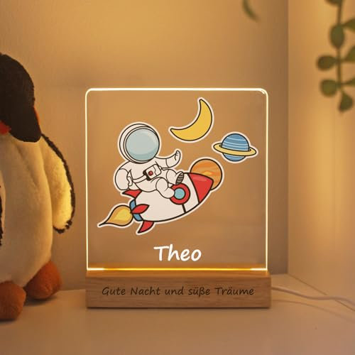 LASERO' Lampada Personalizzata Con Nome Regalo Nascita Bimba - Luce Notturna Bambini Regalo Battesimo Bimbo (Astronauta)