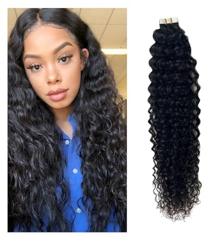 Tape Extension Echthaar Natürlich schwarze, lockige Tape-in-Echthaarverlängerungen. Jerry Deep Wave Curly Hair Tape-in-Extensions, doppelseitige PU-Hautschuss-Haarverlängerung Remy Tape in Extensions