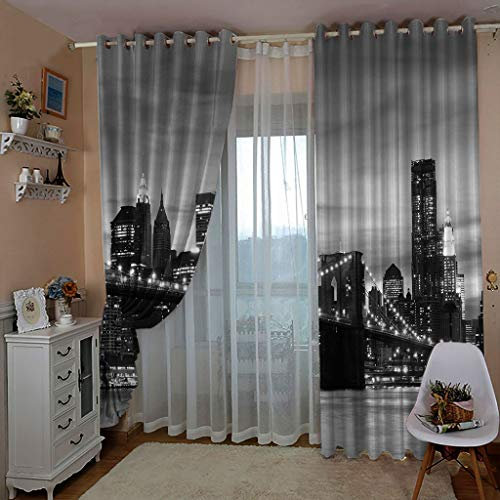 GOKSEL Gardinen 2 Stück x 140 B x 245cm H New York City Brücke Blickdichte Gardinen -Lichtundurchlässige Vorhänge mit Ösen für Schlafzimmer Kinderzimmer Geräuschreduzierung