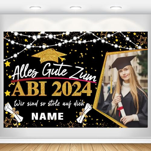 Dicodes Personalisierte Prüfung Bestanden Party Dekorationen ABI 2025 Glückwunsch Graduation Banner Graduation Dekorationen Hintergrund Banner(Schwarz und Gold)