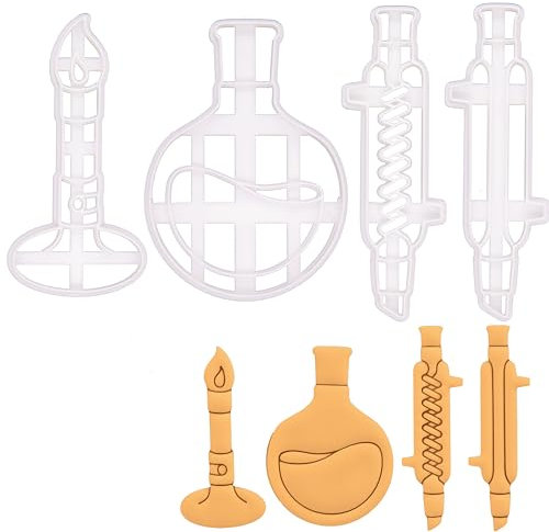 BAKERLOGY Set of 4 Laboratory Themed Cookie Cutters (Designs: Round Bottom Flask, Liebig, Graham Condenser, Bunsen Burner)
