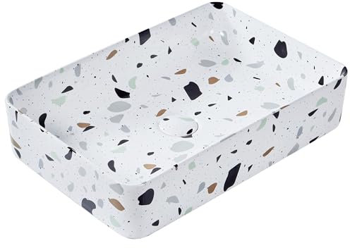 Lavabo de encimera baño cerámica efecto terrazo rectangular blanco 61 x 35 cm Nules