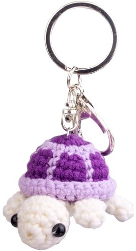Mwmoeen Lustige Positive Häkelschildkröte Schlüsselanhänger Handgemachte Emotionale Unterstützung Gestrickte Wolle Schildkröte Puppe Schlüsselanhänger Geschenk für Tasche Charm(Lila)