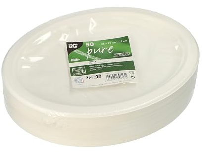 50 Teller, Zuckerrohr pure oval 26 cm x 20 cm x 2 cm weiss