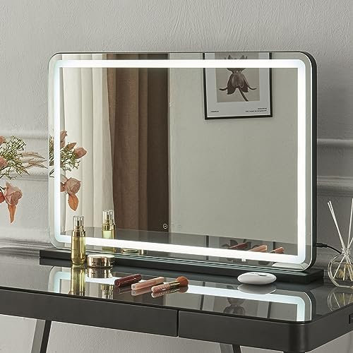 Aovquof Hollywood Schminkspiegel mit Beleuchtung, 80 * 55cm, Großer Beleuchteter Spiegel mit LED, 3 Lichtmodi, mit USB und Abnehmbare 10x Lupe Kosmetikspiegel, Wandspiegel, Tischspiegel- schwarz