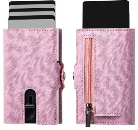 VpiuV® Geldbörse Herren - portmonee Herren - kreditkartenetui mit RFID-Schutz - Wallet mit münzfach - Kartenhalter für Herren aus blauem Aluminium mit Geldbörse – Kratzfest Rosa