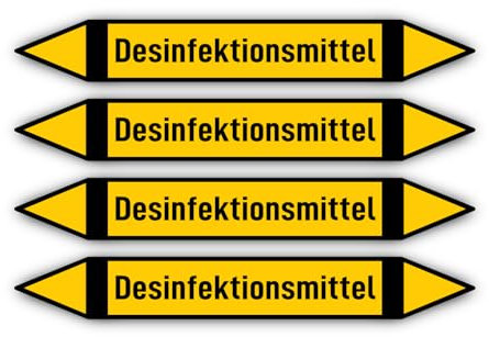 Aufkleber: 300x45 mm, 4 Stück - Gruppe 5 - Nichtbrennbare Gase - Rohrleitungskennzeichnung - nach DIN 2403 - Sprache: deutsch - Desinfektionsmittel