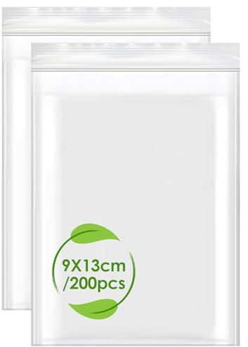 200 Stück Zip Beutel, 9x13cm Kleine Plastiktüten mit Verschluss Zipper Beutel Kleine Verschlussbeutel Polybeutel Tüte Plastikbeutel Druckverschlussbeutel Wiederverschließbar 80µ für Nuss, Süßigkeiten