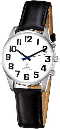MAUJOY Sprechende Uhr Sehbehinderte Funkuhr I Deutsch Sprechende Herren Armbanduhr I Blindenuhr I Datum und Zeitansage I Für Blinde, Senioren und Demenzkranke (Schwarz)