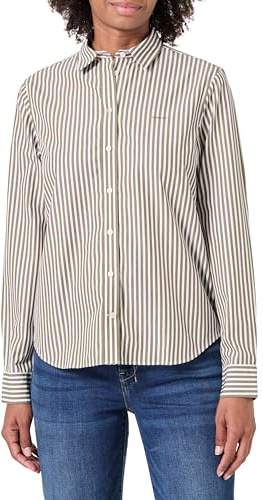 GANT Damen Reg Classic Poplin Striped Shirt Hemd, Moss Green, 38 EU