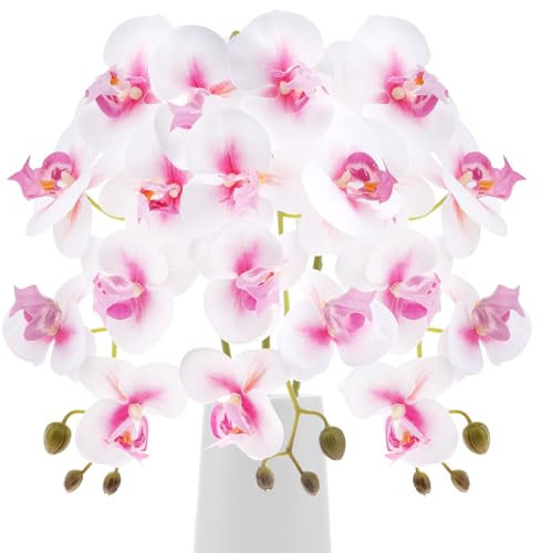 Gresorth Orchidée artificielle de 76 cm, fausses phalaenopsis - Fleurs blanches réalistes - Ornement de branche artificielle pour vase de salle de bain - 3 pièces