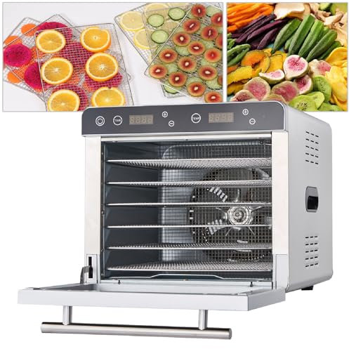 700W Electric Food Dehydrator with Digital Timer and Temperature Control, 6/8 Stainless Steel Trays Food Dehydrated Dryer for Jerky,6Tray-220V