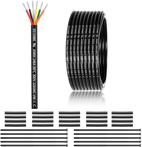 22 AWG 6 x 0,3 mm² Cable de 6 núcleos 15 metros, 22 AWG 6 hilos de cobre estañado, PVC 22 AWG 6 hilos para CC 5 V/12 V/24 V, iluminación LED, cable de extensión, coche, etc., certificación CE