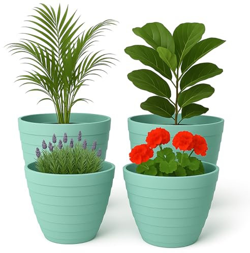 Mypicompany. Maceteros Decorativos Interior y Maceteros Grandes Exterior - Macetas Grandes Verde Turquesa 2X30cm + 2X25cm. Macetas Plastico con Drenaje - Tiestos para Plantas.