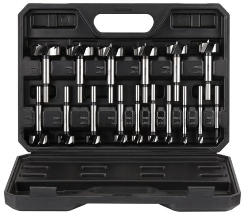 Vearter 16PCS 6-54mm Forstner Drill Bit Set, High Carbon Steel Multi-Tooth Woodworking Tools Forstner Bits with Round Shank, Hinge Drill Bit Set for Solid Wood, MDF, Plastic, Particleboard, Plywood