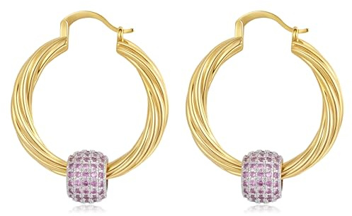 35mm-68mm Gold Twisted Hoop Earrings with Disco Ball – Bling King London