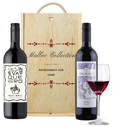 El Vaquero & Incienso Personalised Malbec Argentina Red Wine Gift Set 2 x 75cl 13.5% ABV in Double Wooden Presentation Box for Him Her Birthday UK