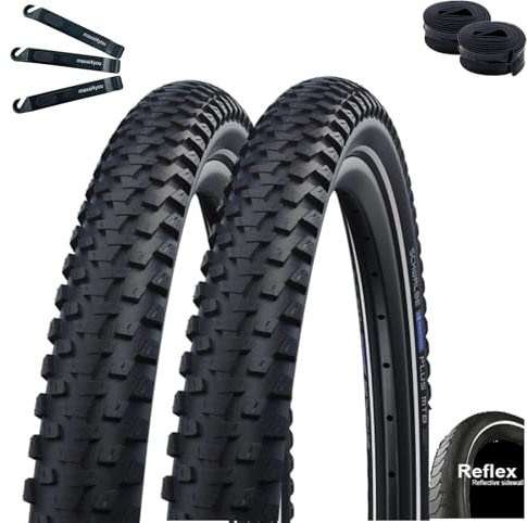 2 x Schwalbe Marathon Plus MTB Performance E-50 Fahrradreifen Schwarz/Reflex 60-622 (29 x 2,35) + 2 x Schwalbe Schläuche SV19F inkl. maxxi4you Reifenheber