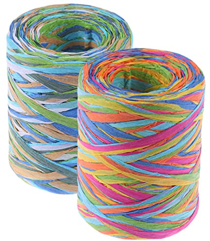 HOMSFOU Bunte Raffia Bastelschnüre 2 Rollen Geschenkband Für Geschenkverpackung Diy Handarbeit Partydeko Kreatives Binden