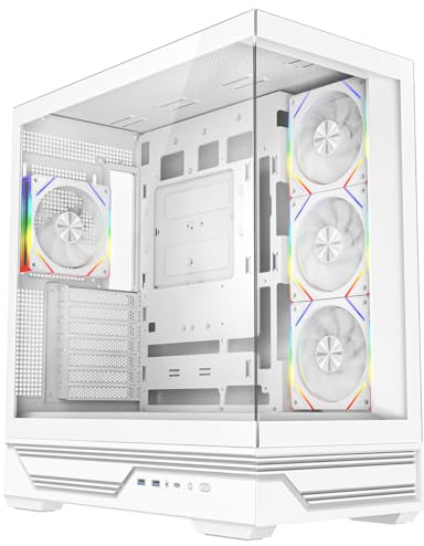 CiT Destiny Mid-Tower ATX Gaming PC Case – Panoramic Tempered Glass - 4x Infinity ARGB Fans and 6-Port ARGB Fan Hub included - AIO Support - USB Type-C, USB 3.0 - HD Audio/Mic | White