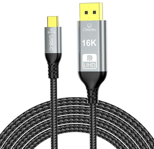 YIWENTEC Cable USB C a DisplayPort 2.1, 16 K, 30 Hz, 8 K, 60 Hz, 4 K, 240 Hz, Thunderbolt 4/3 a DP cable 40 Gbps, compatible con modo MST/clamshell, tipo C DP 2.1 cable (2 m)