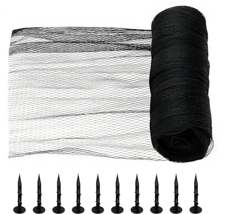 SHYICHENG Pond Netting 4m x 10m, Heavy Duty HDPE Fish Pond Cover with Pegs, UV-Resistant Koi Protection Net to Deter Herons, Birds, Cats, Leaves Debris