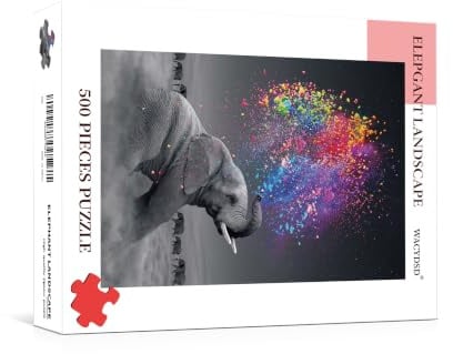 Bunter Elefant auf Wolken Puzzle, für Erwachsene | Präziser Puzzlesitz, A‑F‑Markierung auf der Rückseite, Großformatiges Poster inklusive, Stressabbau, Wanddekoration 520x380mm