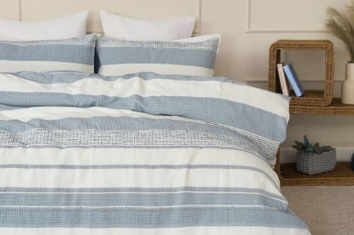 Textured Stunning Rahil Duvet Cover Set in Blue & White Shades 100% Cotton King Bed Size