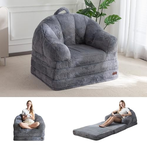 MAXYOYO Klappsofa, Bequemer Kunstfellstoff, Umwandelbares Bodensofa mit Griff, Sitzsack für Erwachsene, Schlafsessel mit Schlaffunktion für Wohnzimmer und Schlafzimmer