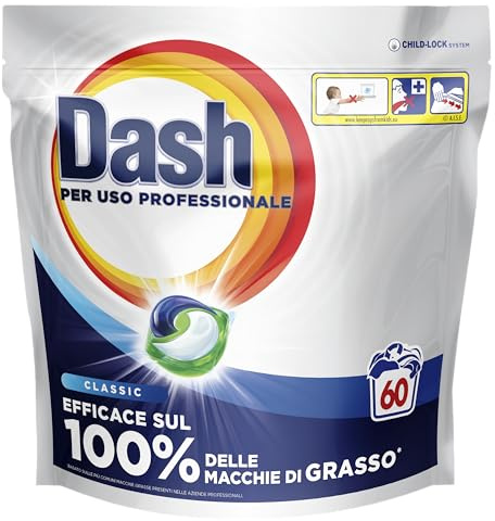 Dash Professional Pods, Detersivo Lavatrice Capsule Tutto-in-uno Classico, 120 lavaggi (60x2), Efficace su tutti i tipi di macchie grasse, Bianco Straordinario, Per Bucato professionale