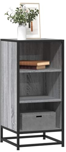 RMIHSJG Sideboard Grau Sonoma 35,5x35x76 cm Holzwerkstoff und Metall mit Metallgestell, 3 offene Fächer, Industriestil Aufbewahrungsmöbel, langlebig und stabil, pflegeleicht,