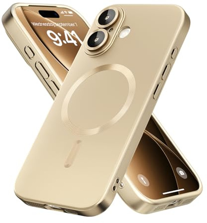 JOMA-E Shop Magnetic for iPhone 17 Case [Compatible with MagSafe][Built-in Camera Lens Protector] Matte Soft Silicone Bumper Shockproof Metallic Luster Phone Shell (Glod) Gold